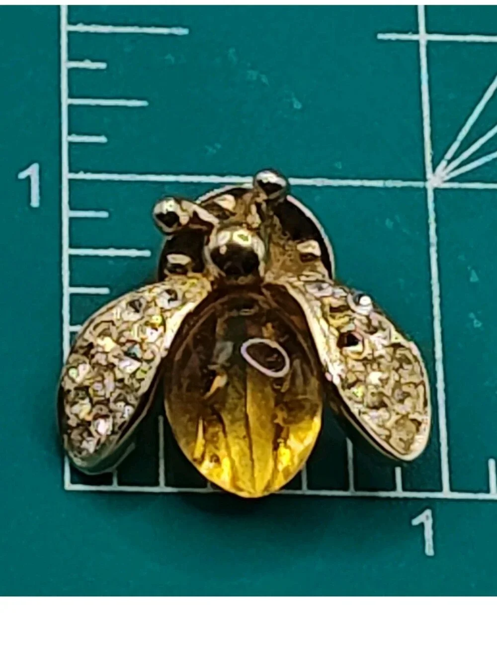 Vtg Bee Bug Flying Insects Enamel Brooch Glass Jelly Belly Lapel Pin Signed CFW